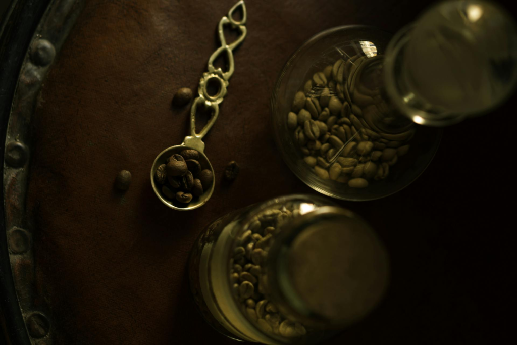 Coffee Beans in Glass Bottles
